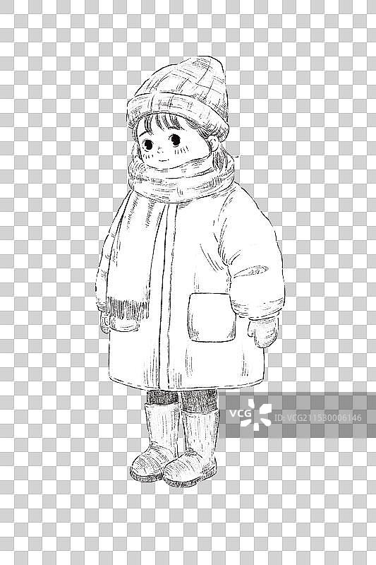 手绘黑白素描小女孩.图片素材