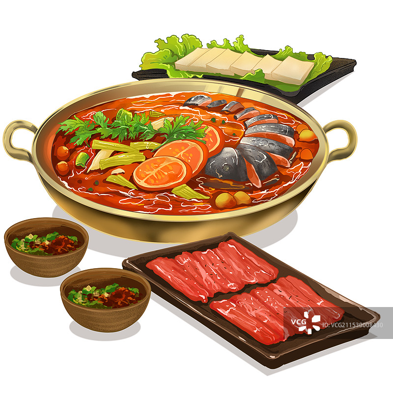 寻味贵州美食之贵州红酸汤鱼插画图片素材