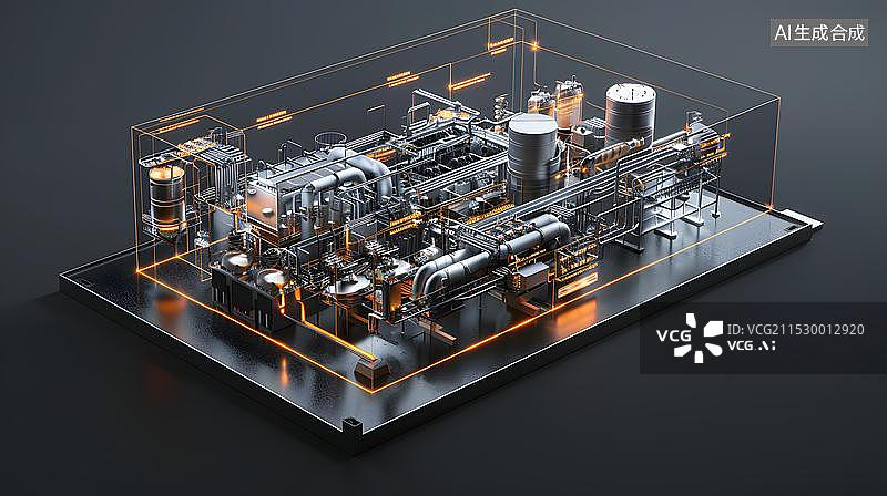 【AI数字艺术】化工厂的管道和阀门 工业设备图片素材