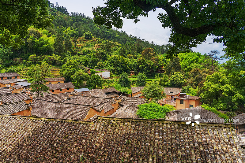 中国浙江山区的森林和村庄图片素材