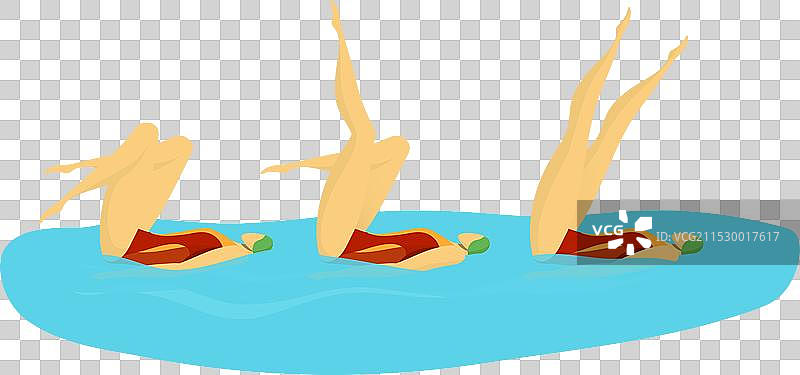 三个人穿着红色泳衣在做同步游泳图片素材