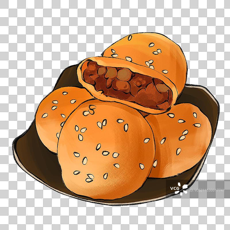 黄山烧饼-安徽省特色传统美食土特产小吃插画元素图片素材