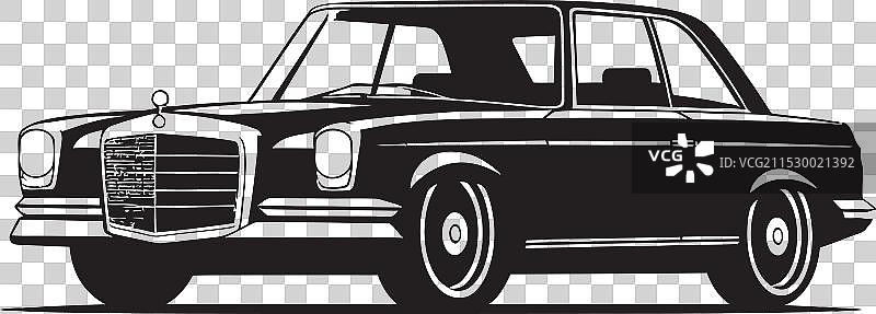 复古视野汽车徽章图标与复古公路景观图片素材