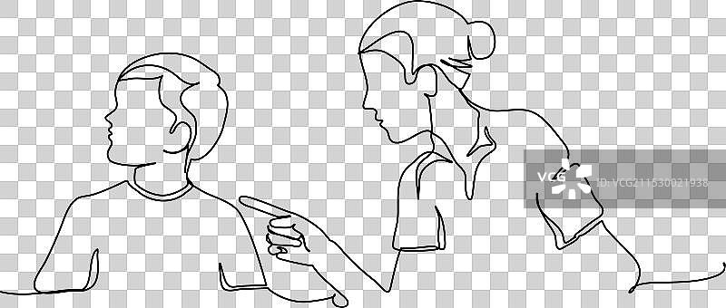 一个男孩转身离开的连续线条图片素材