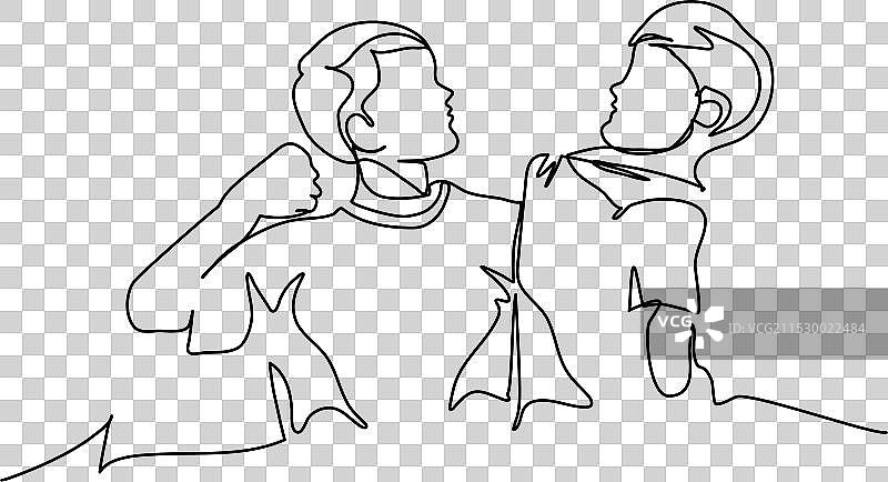 一条连续的线，两位小男孩在打斗图片素材