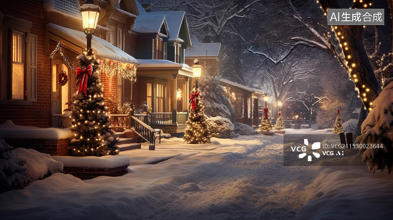 【AI数字艺术】冬天下雪的欧美风格城市城镇街道插画图片素材