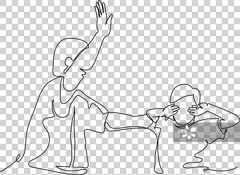 一条连续的线描绘了一位母亲在训斥她的孩子图片素材