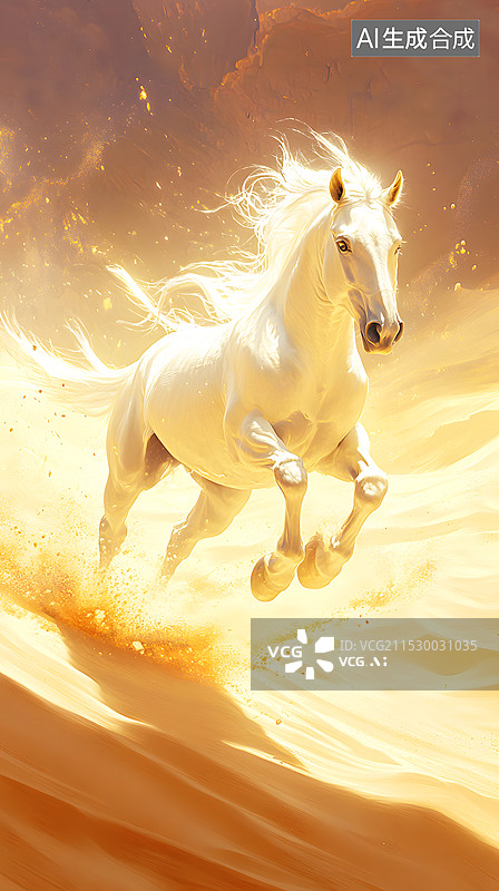 【AI数字艺术】AIGC：马在户外的沙漠奔跑特写镜头图片素材