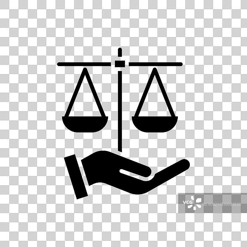 手持正义天平线条图标，孤立于背景上图片素材