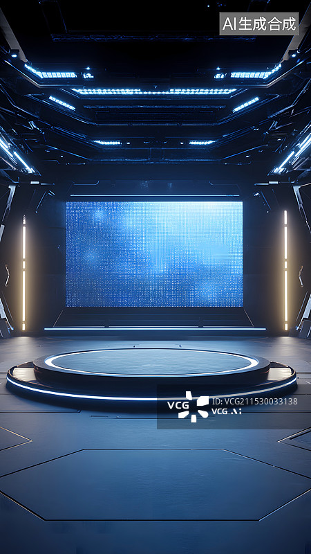 【AI数字艺术】蓝色LED大屏科技风格背景图片素材
