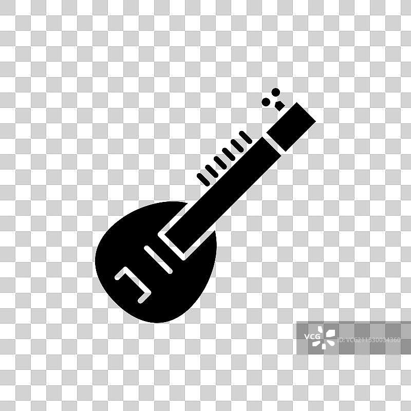白色背景上的西塔尔乐器线条图标图片素材