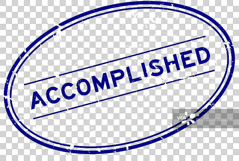 磨损的蓝色“完成”字样椭圆形橡胶印章图片素材