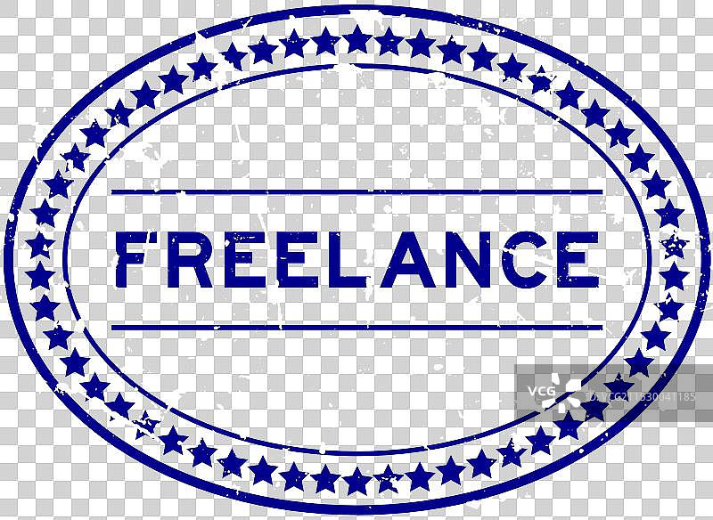 蓝色磨损风格的自由职业字样椭圆形橡胶印章图片素材