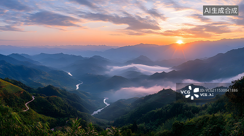 【AI数字艺术】高山风景云海图片素材