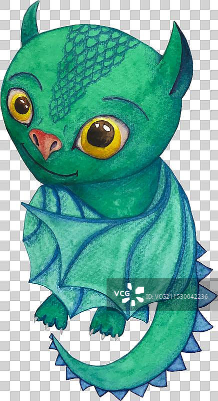 可爱的卡通绿色龙，适合您的设计使用图片素材