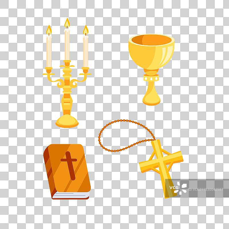 金色基督教宗教符号套装，包含十字架图片素材