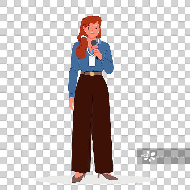 年轻女性记者手持麦克风图片素材