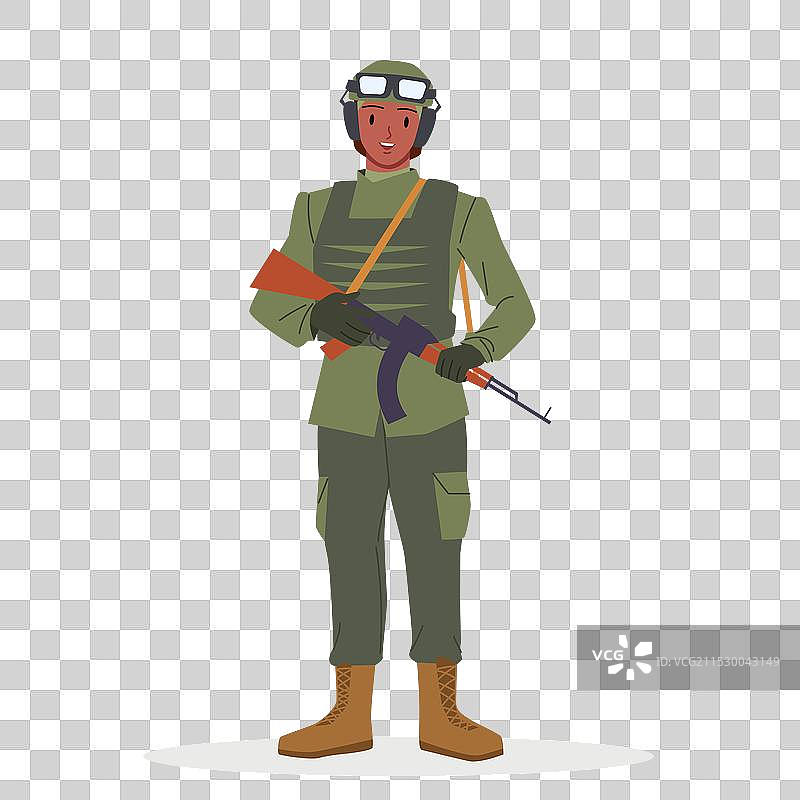 身穿军装的女性士兵站立着图片素材