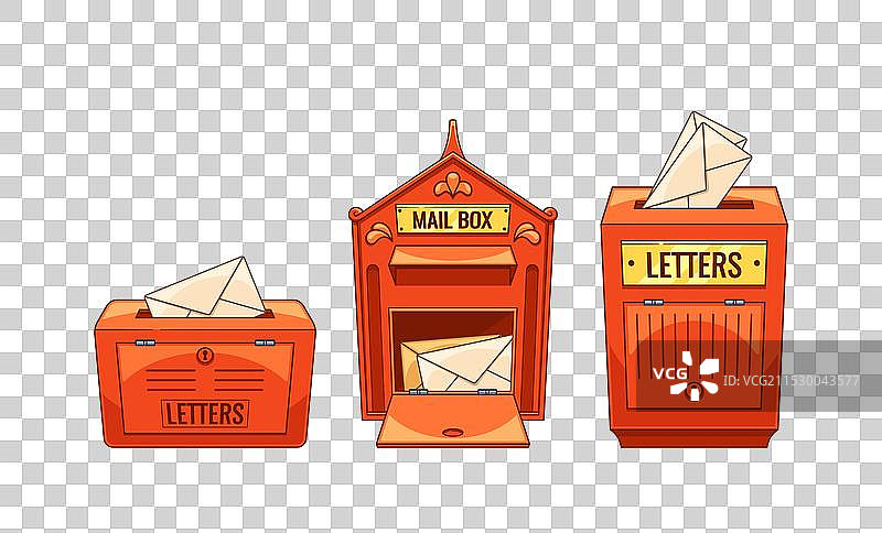 三个红色的英国邮筒和信件图片素材