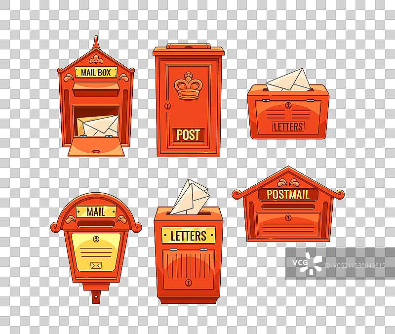 一组具有各种传统风格的英国邮筒图片素材