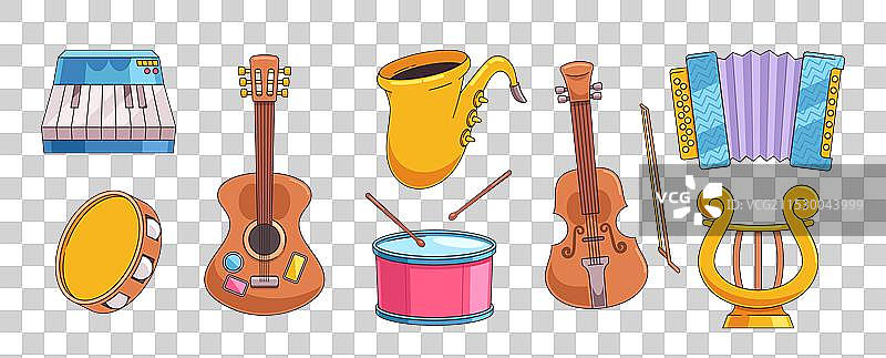 五彩缤纷的复古乐器套装图片素材