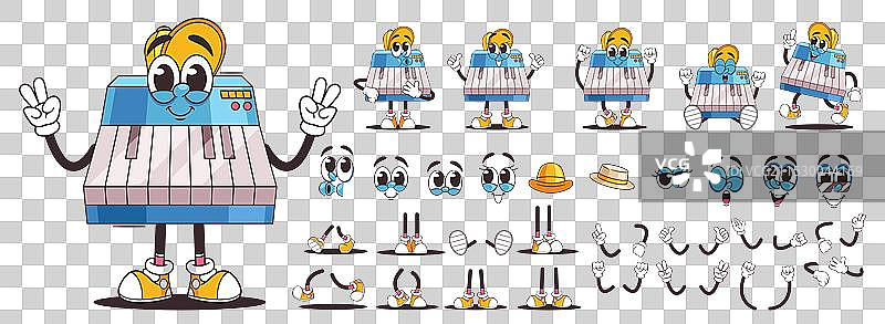 复古卡通角色与电钢琴键盘图片素材