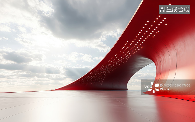 【AI数字艺术】3D红色现代简约异形建筑和地面广场图片素材