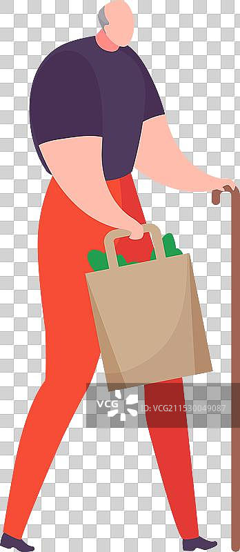 拄着拐杖和提着购物袋的老妇人图片素材