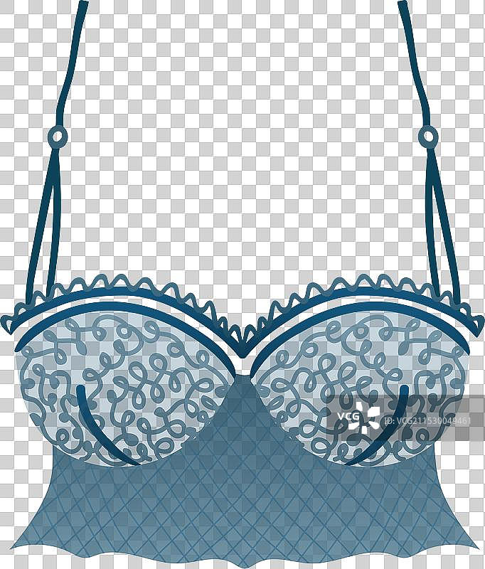 蕾丝蓝色文胸，带有图案的杯罩和肩带图片素材