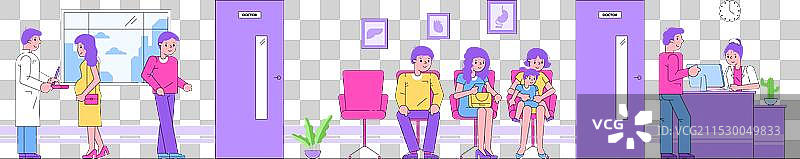 人们在医院接待区等待图片素材