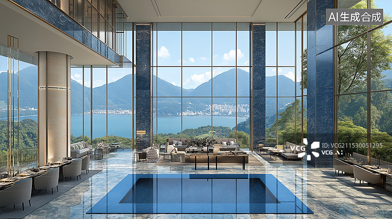 【AI数字艺术】豪华酒店大堂俯瞰图图片素材