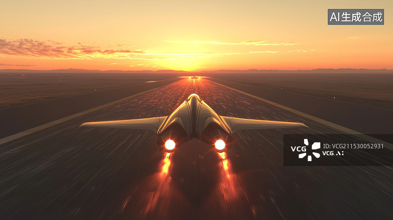 【AI数字艺术】夕阳中起飞的喷气式飞机图片素材