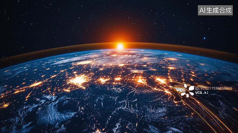 【AI数字艺术】地球日出图片素材