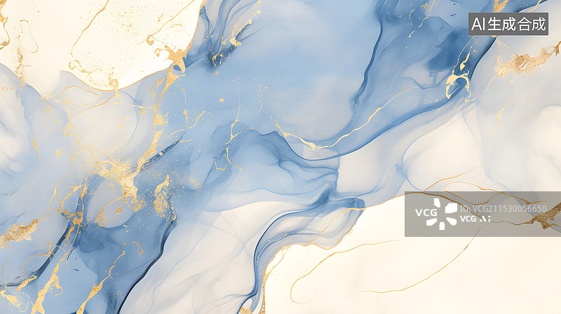 【AI数字艺术】金色流淌的蓝色抽象艺术背景图片素材