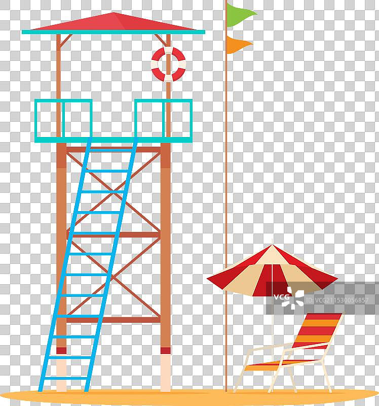 救生员海滩塔紧急站救生圈图片素材