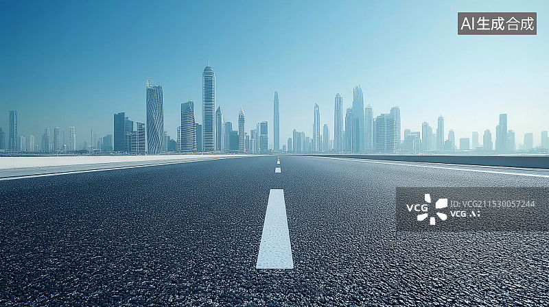 【AI数字艺术】现代城市建筑天际线与道路图片素材