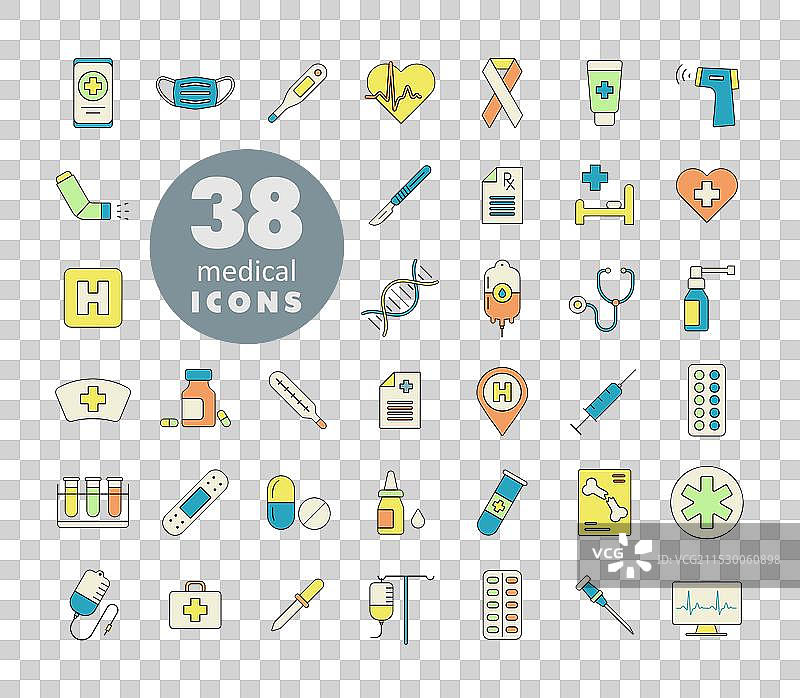 医疗平面图标集：医学与健康护理图片素材