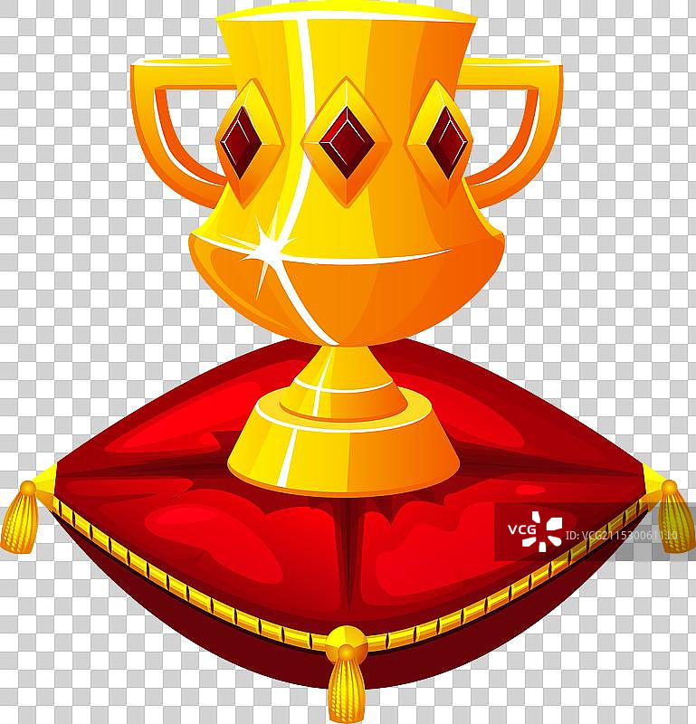 红色天鹅绒枕头上的皇家金杯图标图片素材