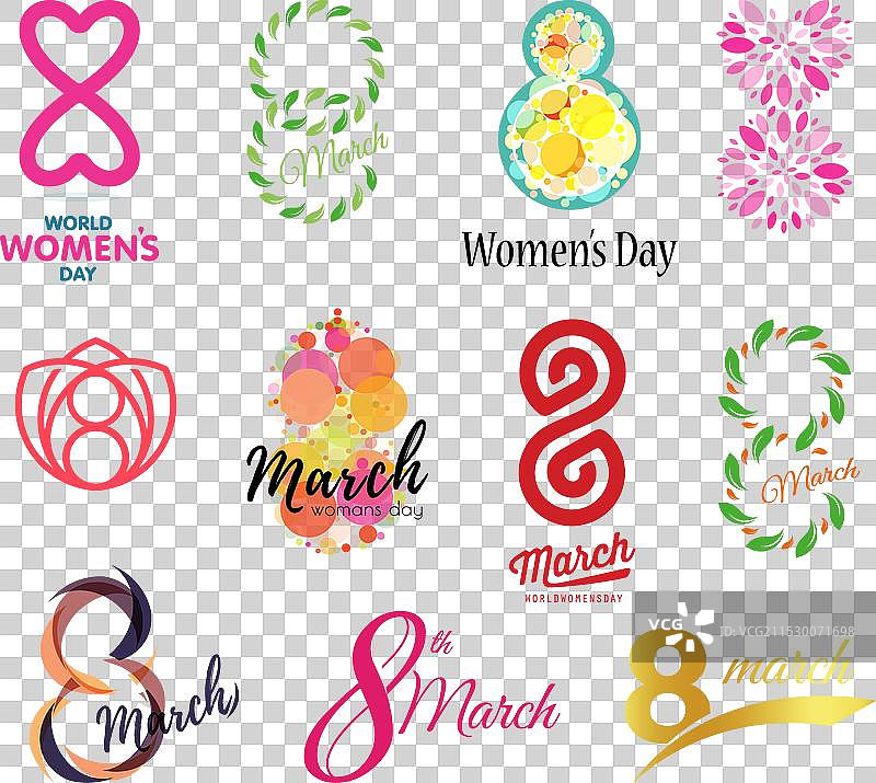 国际妇女节徽章套装，3月8日图片素材