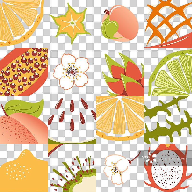 热带异国水果素食月无缝图案图片素材