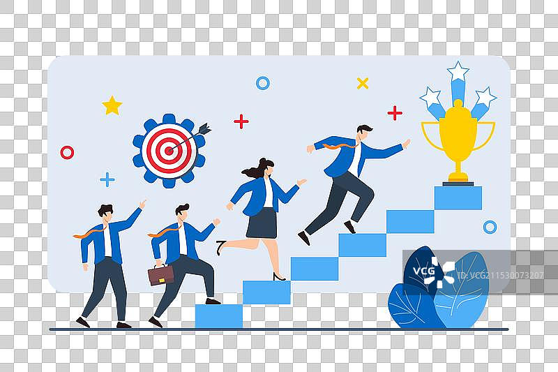 团队成员攀爬楼梯的平面图图片素材