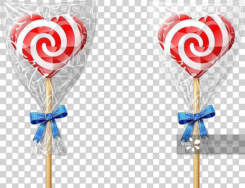 心形糖果插在塑料包装的棒子上图片素材
