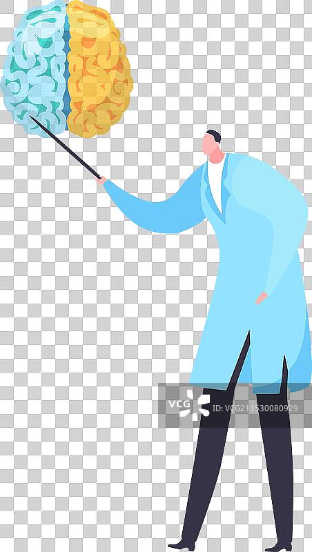 穿着实验室外套的男性科学家手持大脑模型图片素材