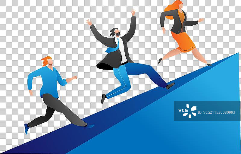 三位商界人士在斜坡上快速奔跑图片素材