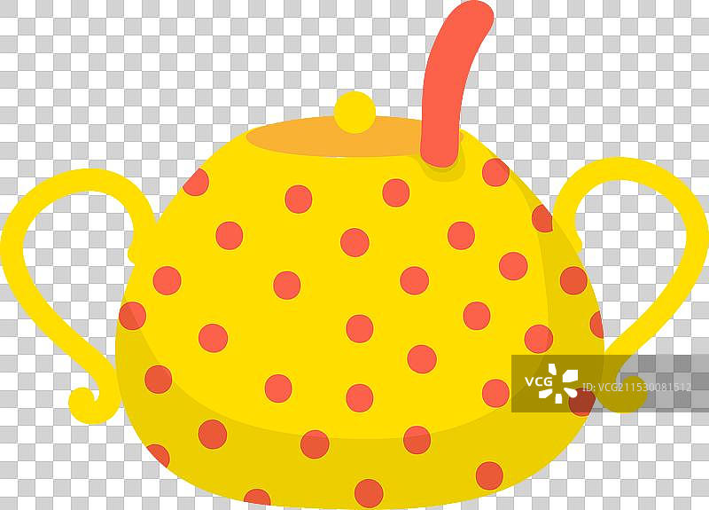 黄色茶壶上有红色波点的简单卡通图案图片素材