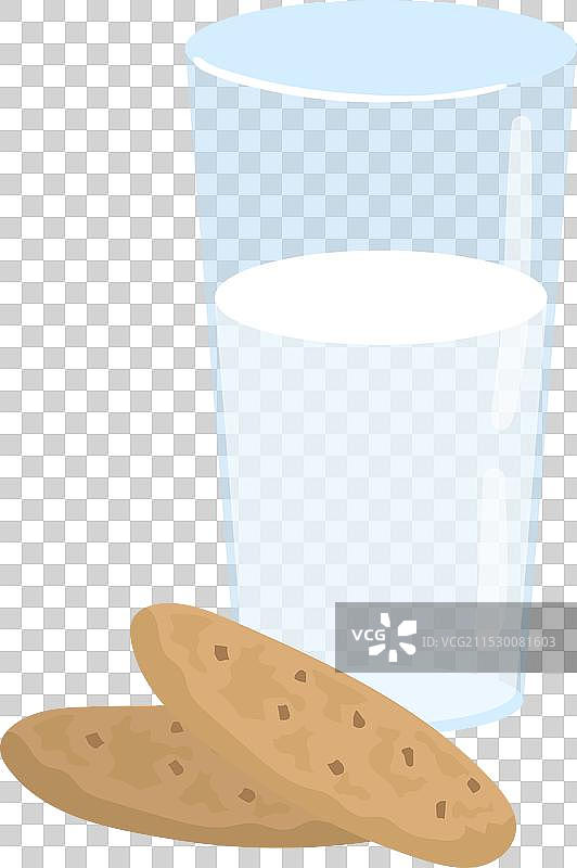 简单扁平设计的牛奶杯和两块饼干图片素材