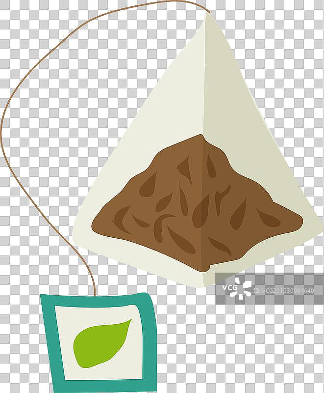 带有棕色茶叶和绿色标签的茶包图片素材