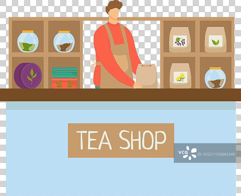 收银员角色，男士，交易茶叶和纸张图片素材