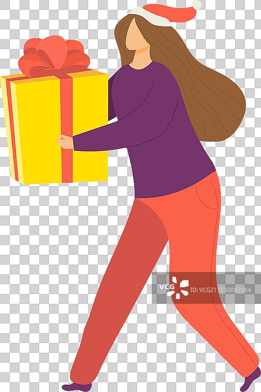 快乐的女性角色手持圣诞礼物图片素材
