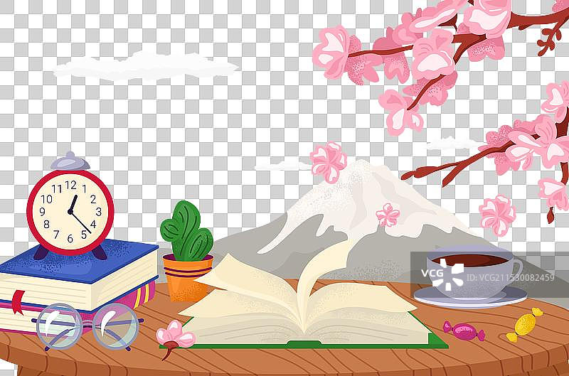 舒适的富士山景观阅读桌位置图片素材